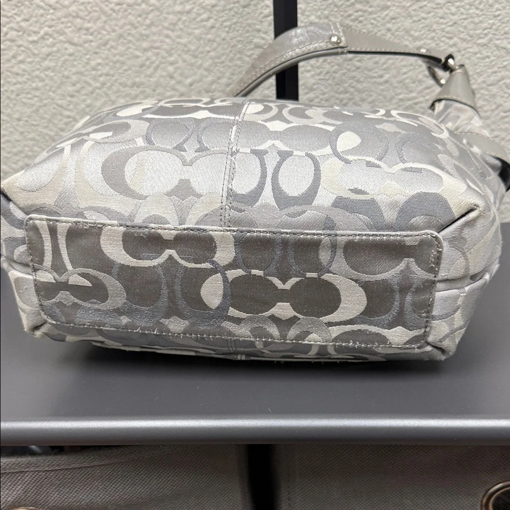 Coach Moto Silver and Gray Optic C Monogram Medium Hobo Bag